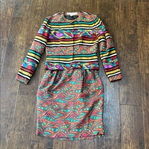 Umi Collections by Anne Crimmins 100% Silk 80s Vintage Blouse and Skirt Set